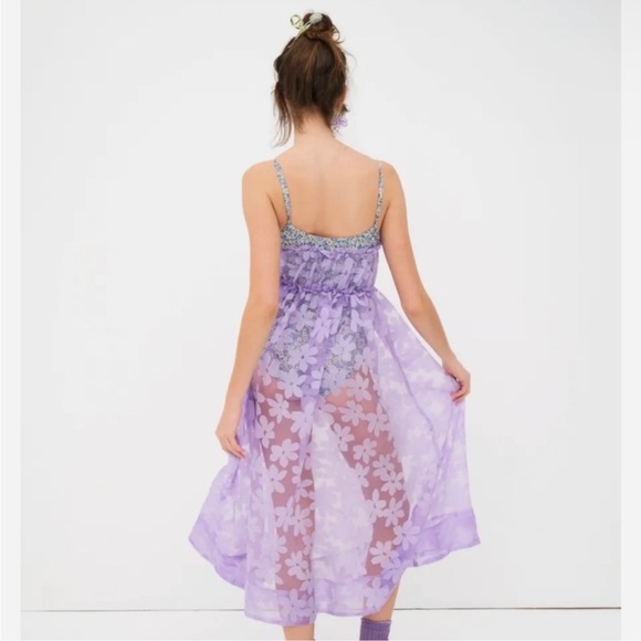 For Love & Lemons Villegas Floral Sheer Fabric Bodysuit Midi Dress Size XS NWT - Picture 3 of 11